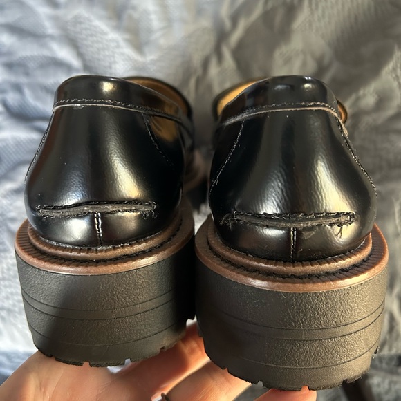 Sam Edelman Laurs platform Black leather Lug Sole Loafers w/Gold Accent Sz 7.5 - Picture 6 of 11